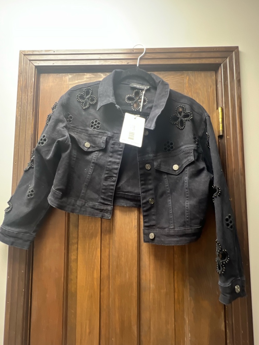 The Noli Shop Black Floral Cutout Denim Jacket - Picture 3 of 3